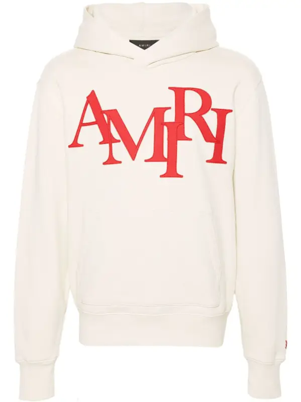Amiri Staggered Logo-appliqué Cotton Hoodie In Neutrals $1205