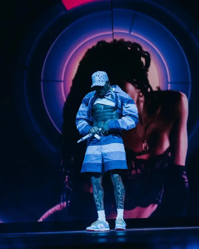 Chris Brown outfit in Louis Vuitton and Nike, 2024