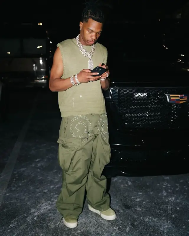 Lil Baby outfit in Kapital, Bluemarble, and Rick Owens, 2024