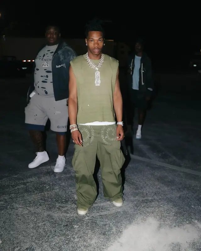 Lil Baby outfit in Kapital, Bluemarble, and Rick Owens, 2024