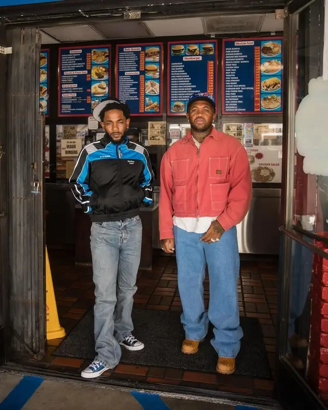 Kendrick Lamar outfit in Martine Rose, Pro Club, and Los Angeles Dodgers, 2024