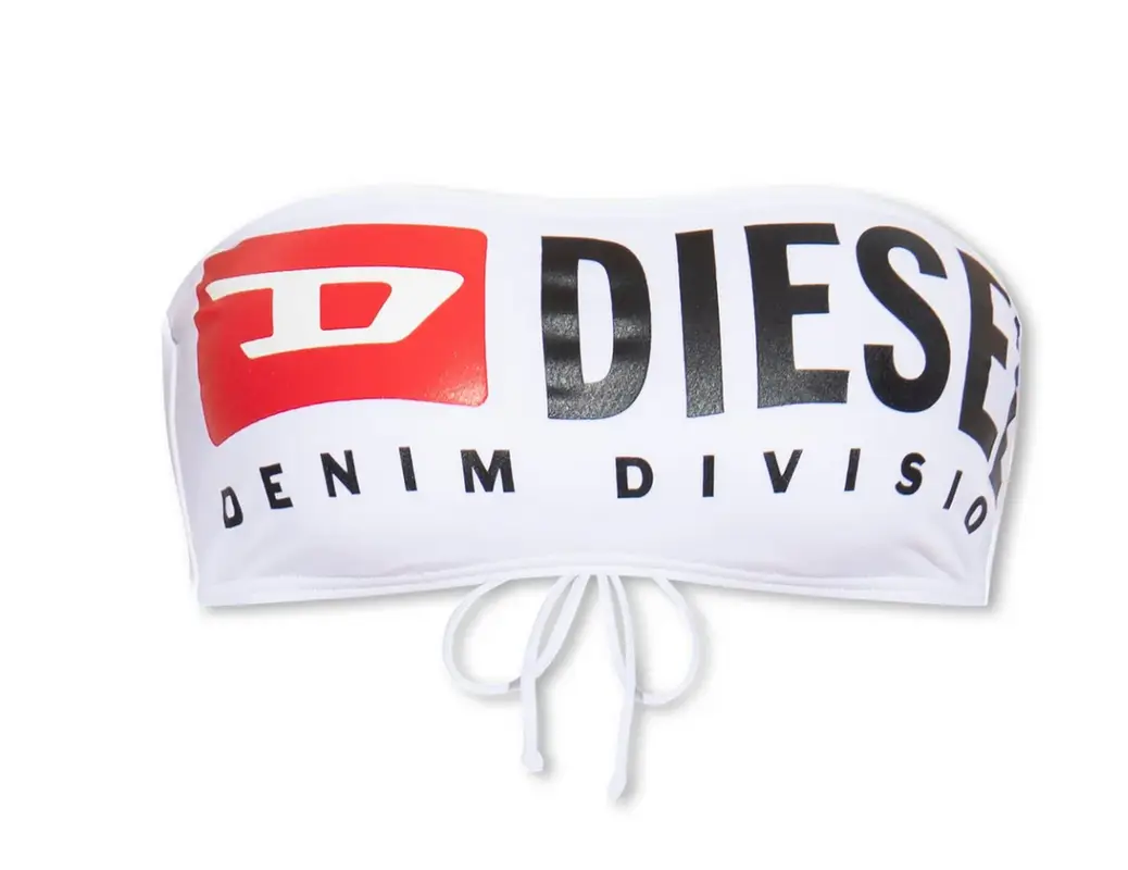 Diesel Bfb Bryna Logo Printed Strapless Bikini Bra In White $90