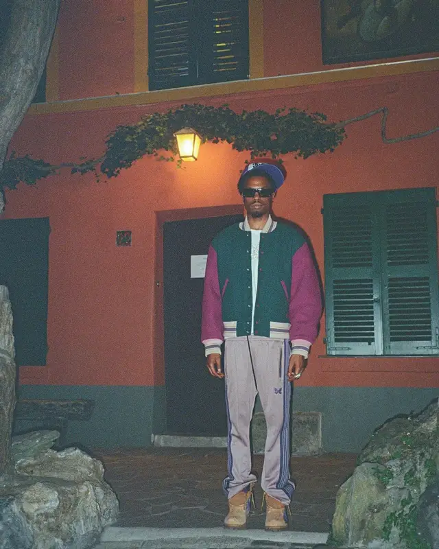 Pierre Bourne outfit in Acne Studios, Needles, and Timberland, 2024