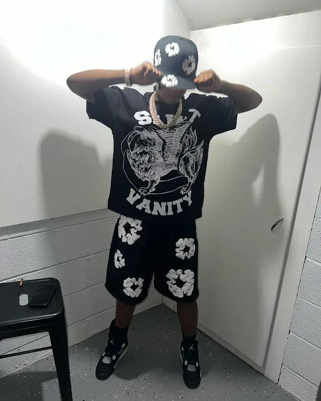 Lil 50 outfit in Jordan, New Era, and Denim Tears, 2024