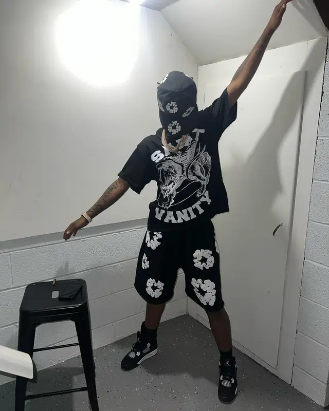 Lil 50 outfit in Jordan, New Era, and Denim Tears, 2024