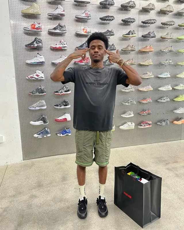 Benji Blue Bills outfit in Maison Margiela, John Elliott, and Human Made, 2024