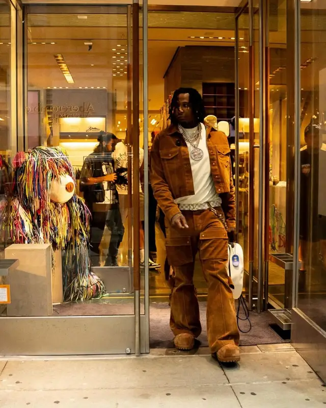 Moneybagg Yo outfit in Lof Brand, Balenciaga, and Louis Vuitton, 2024