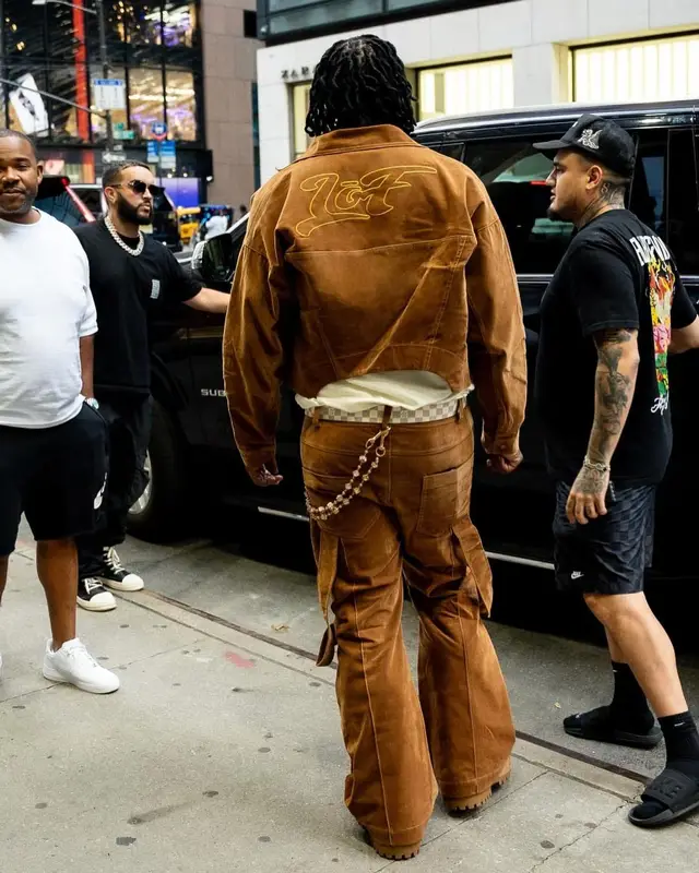 Moneybagg Yo outfit in Lof Brand, Balenciaga, and Louis Vuitton, 2024