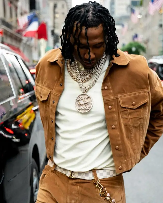 Moneybagg Yo outfit in Lof Brand, Balenciaga, and Louis Vuitton, 2024