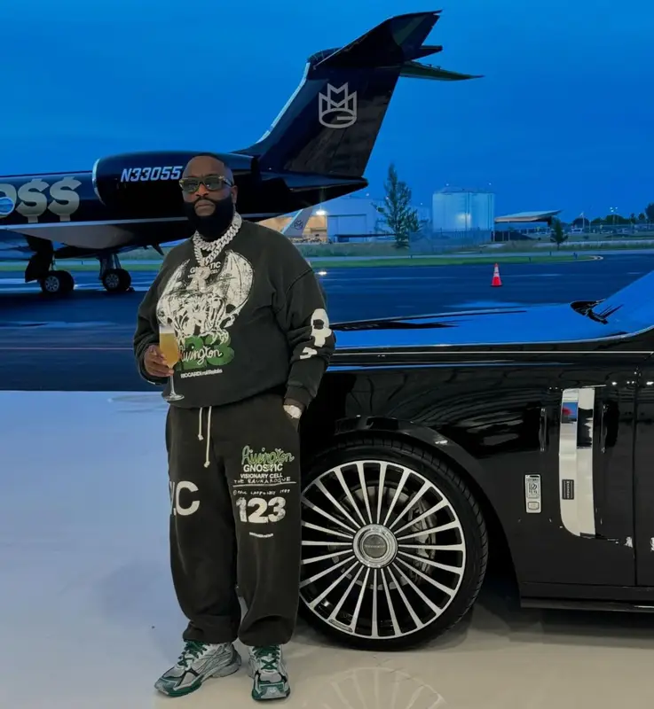 Rick Ross outfit in RRR-123 and Balenciaga, 2024