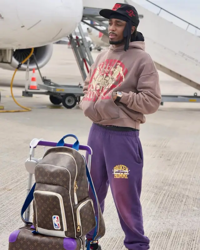 Quavo outfit in Louis Vuitton, Apple, and NBA, 2024