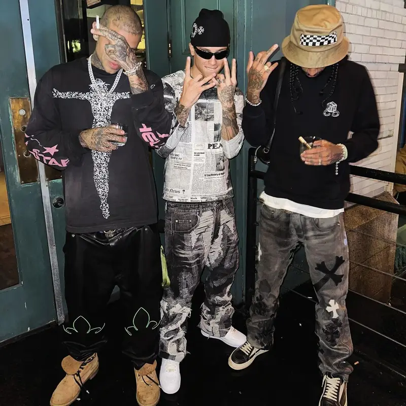 Central Cee outfit in Kapital, Burberry, and Chrome Hearts, 2023