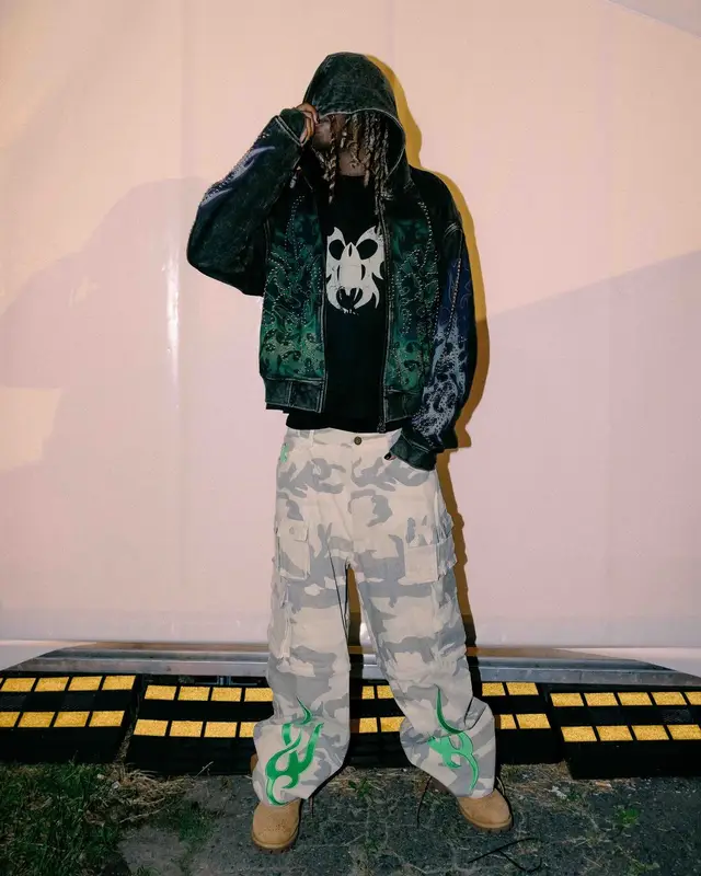 Destroy Lonely outfit in Chew Forever, Timberland, and Mowalola, 2024