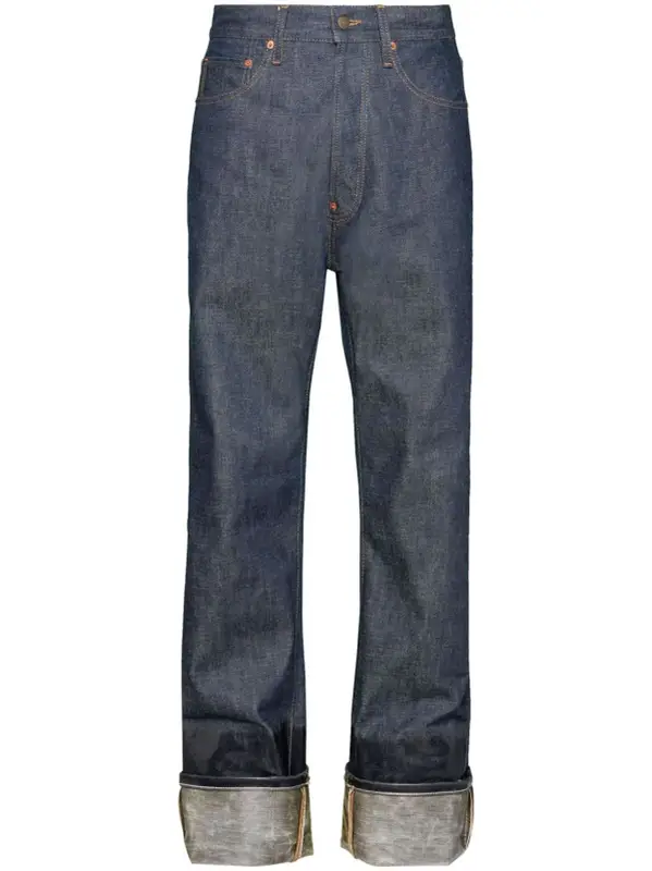 Maison Margiela Lacquered Turn-up Jeans In Blue $1400