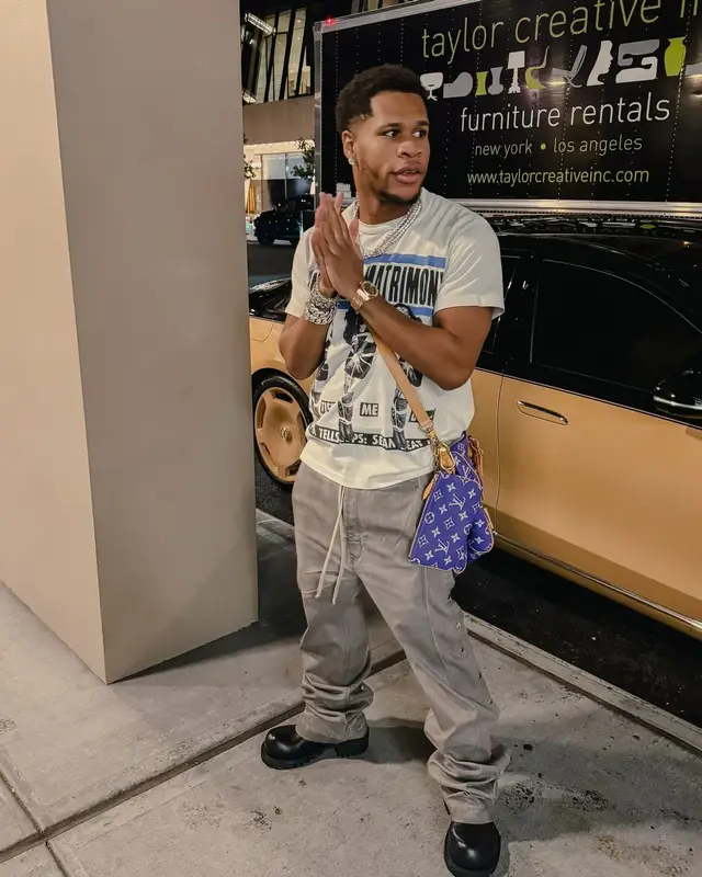 Devin Haney outfit in Enfants Riches Deprimes, Rick Owens, and Audemars Piguet, 2024
