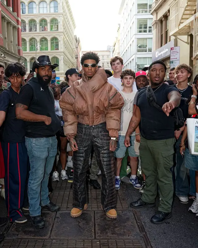 NLE Choppa outfit in Louis Vuitton, Rolex, and Timberland, 2024