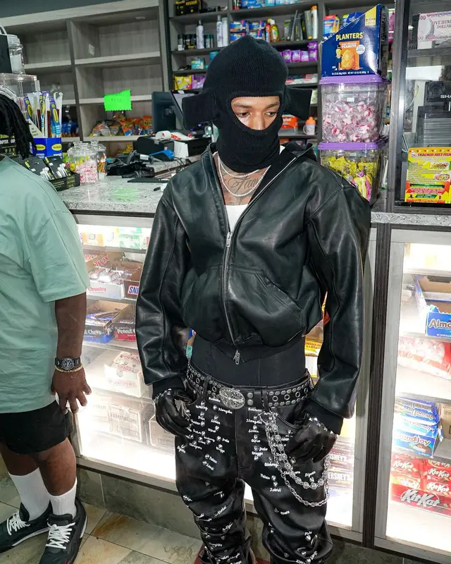 NLE Choppa outfit in Balenciaga, Celine, and Walter van Beirendonck, 2024
