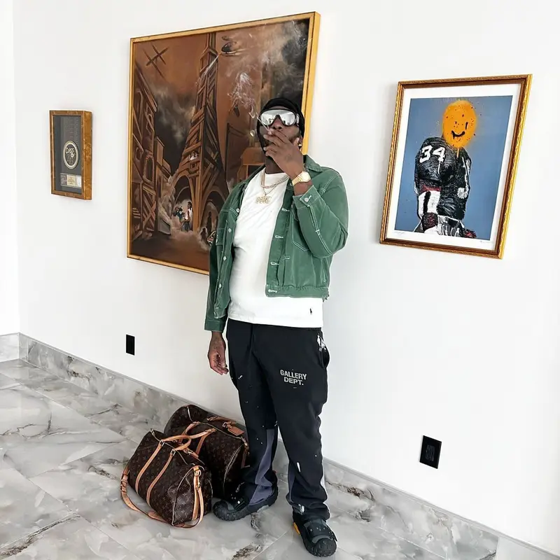 Peezy outfit in Denim Tears, Ralph Lauren, and Loewe, 2024