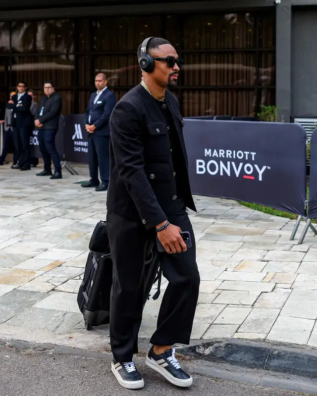 Jalen Hurts outfit in Versace, Lanvin, and Gucci, 2024