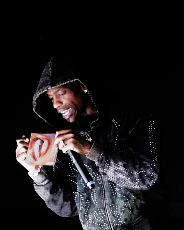 Travis Scott outfit in Chew Forever, Rick Owens, and Travis Scott Merch, 2024