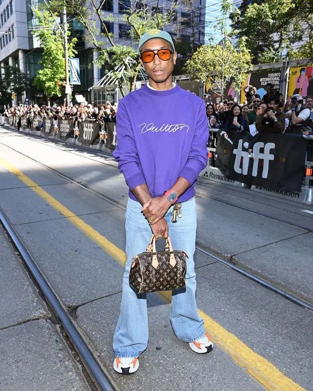 Pharrell Williams outfit in Richard Mille, Louis Vuitton, and Human Made, 2024