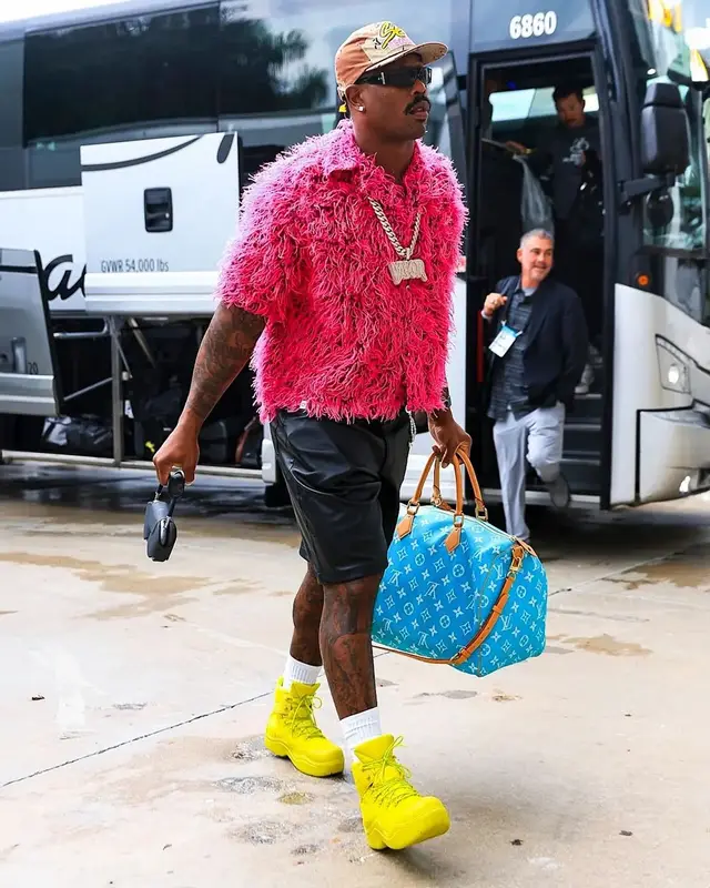Von Miller outfit in Loverboy by Charles Jeffrey, Chrome Hearts, and Matty Boy, 2024
