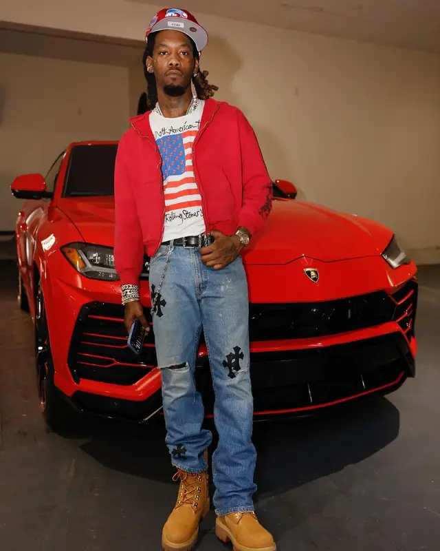 Offset outfit in Balenciaga, New Era, and Philadelphia Phillies, 2024