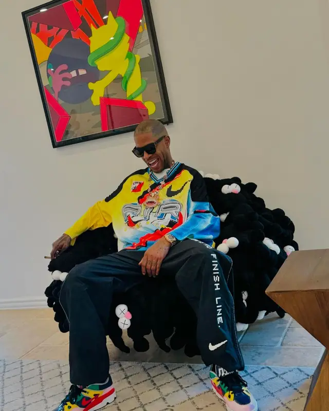 Kid Cudi outfit in Nike, Retrosuperfuture, and Cactus Plant Flea Market, 2024