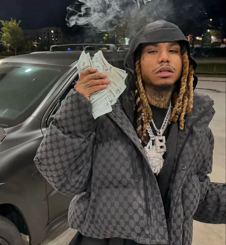 Lil Gnar outfit in Gucci, Timberland, and Balenciaga, 2024