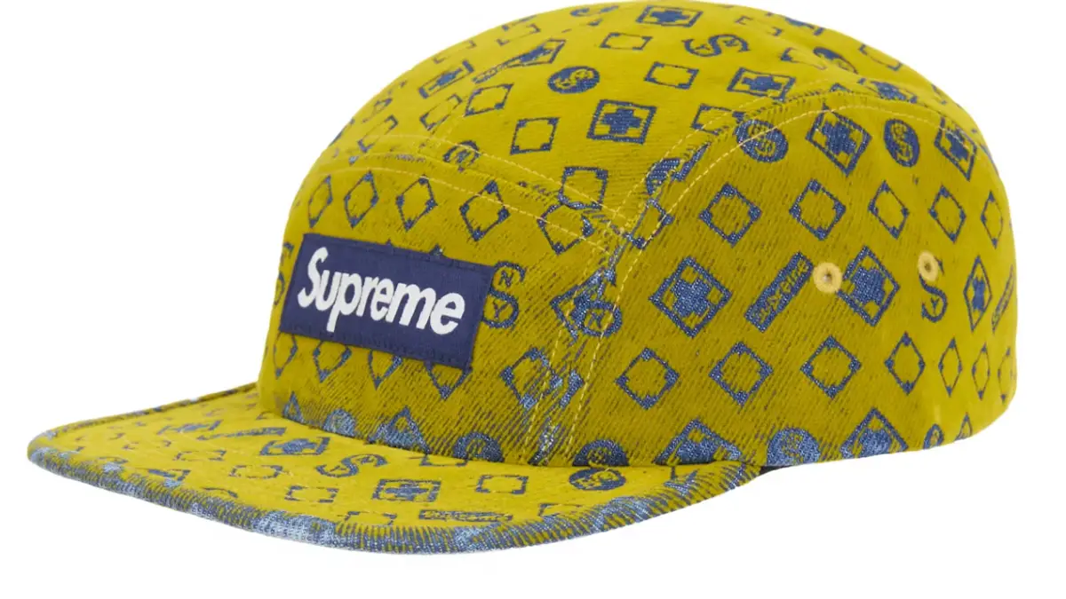 Supreme Flocked Denim Camp Cap Mustard $67