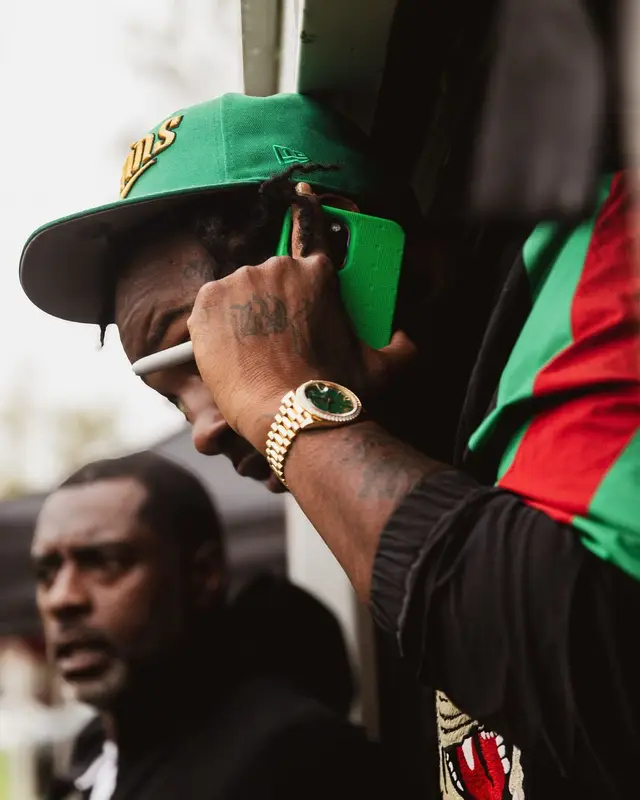 Peezy outfit in Gucci, New Era, and Bottega Veneta, 2024