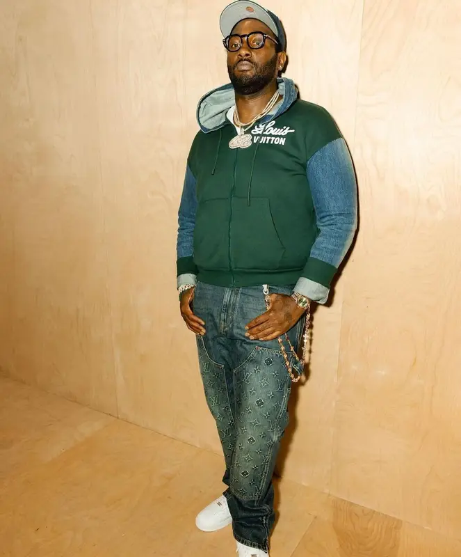 Peezy outfit in Louis Vuitton, Tom Ford, and New Era, 2024