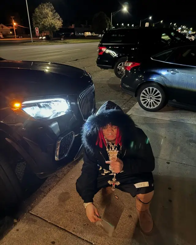 Trippie Redd outfit in Denim Tears, Ugg, and Pyrex Vision, 2024
