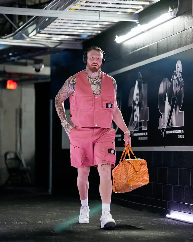 Maxx Crosby outfit in Dior, Goyard, and Stone Island, 2024