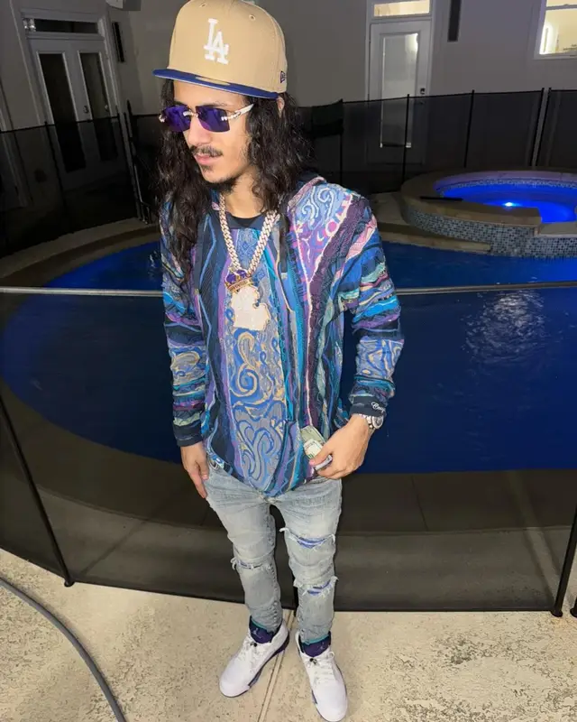 BabyTron outfit in Amiri, Jordan, and New Era, 2024