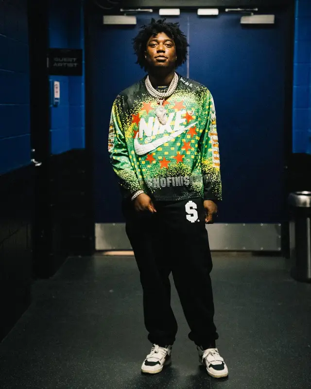 Fredo Bang outfit in Nike, Supreme, and Cactus Plant Flea Market, 2024