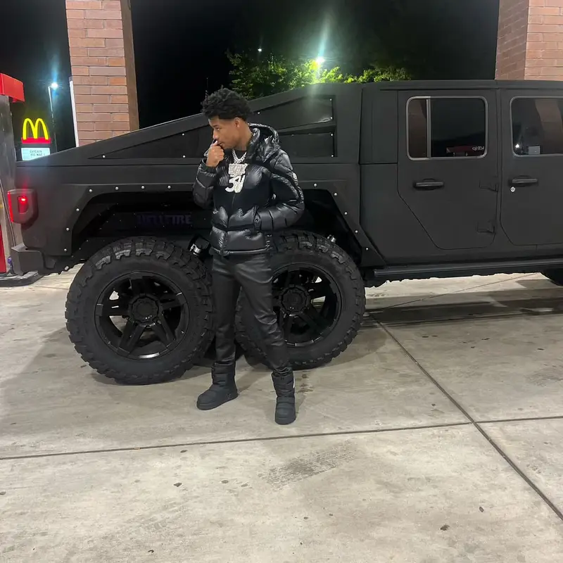 Nardo Wick outfit in Moncler, Rick Owens, and Louis Vuitton, 2024