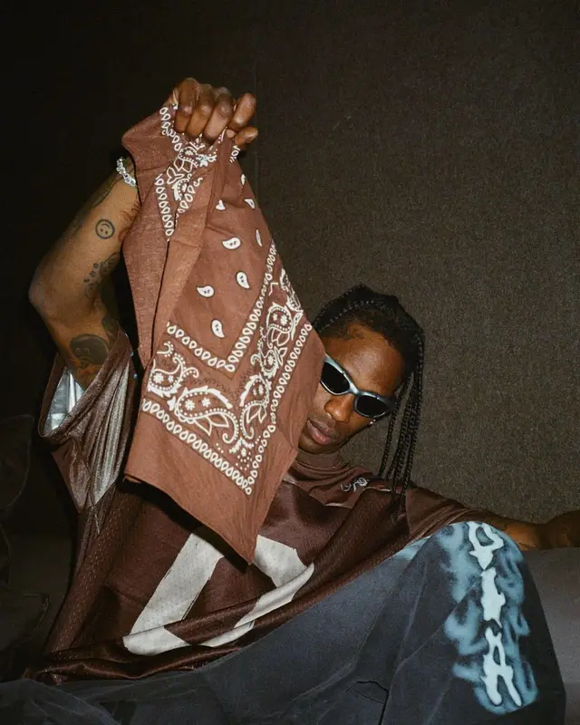 Travis Scott outfit in Travis Scott Merch, Audemars Piguet, and Oakley, 2024
