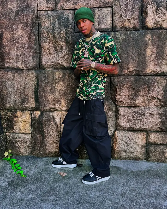 NLE Choppa outfit in Bape, 2024