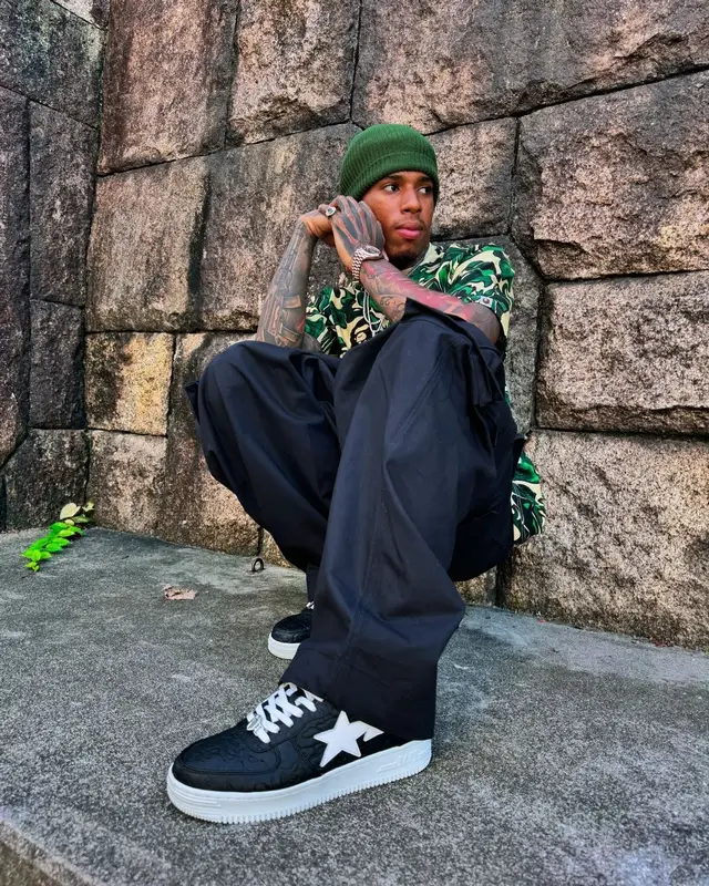 NLE Choppa outfit in Bape, 2024