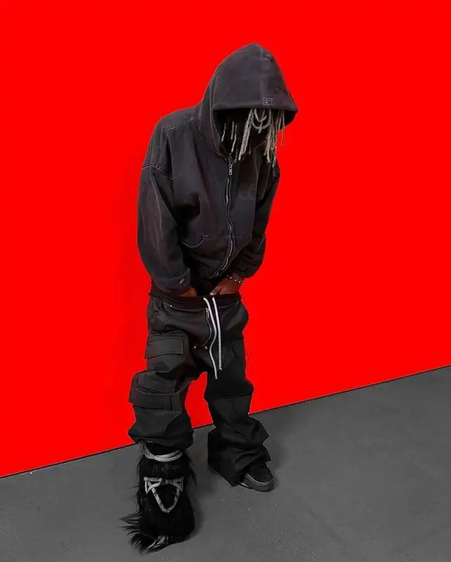 Ken Carson outfit in ERL, Rick Owens, and Moncler, 2024