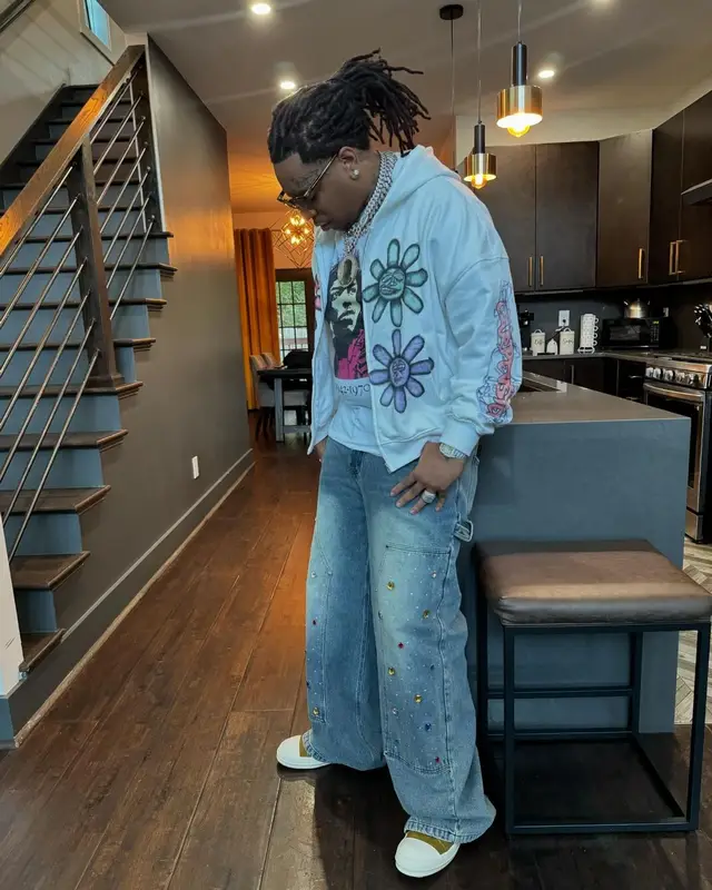 Lil Gotit outfit in Carpe Vestem, Palatium, and Rick Owens, 2024