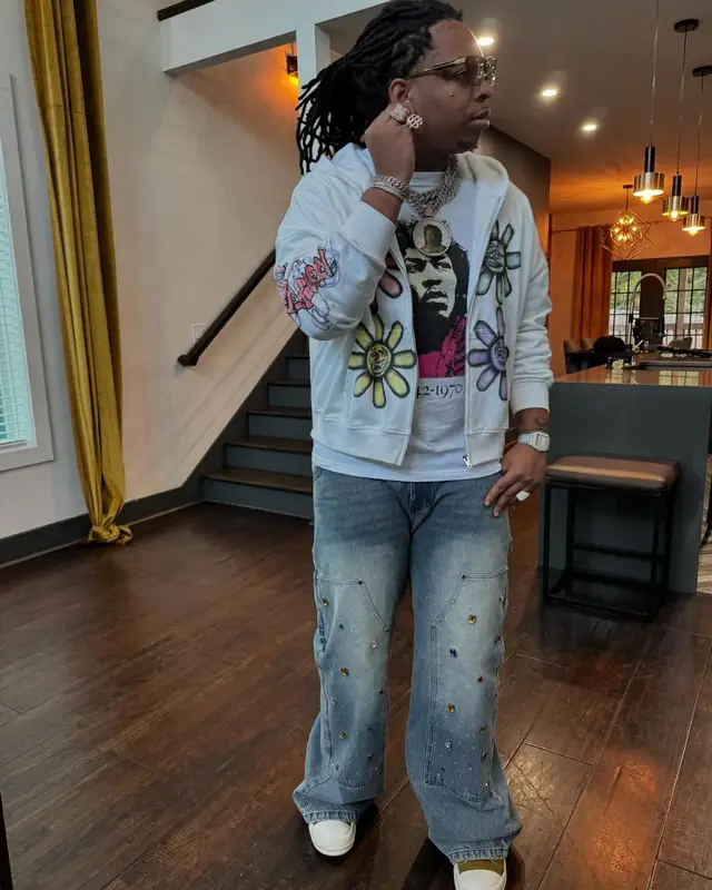 Lil Gotit outfit in Carpe Vestem, Palatium, and Rick Owens, 2024