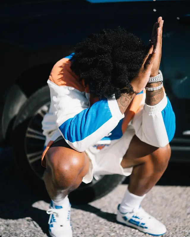 Fredo Bang outfit in Kith, Amiri, and New York Knicks, 2024