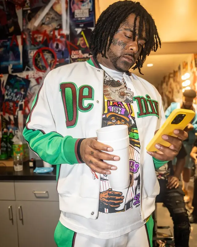 03 Greedo outfit in Denim Tears, Marni, and Cough Syrup, 2024