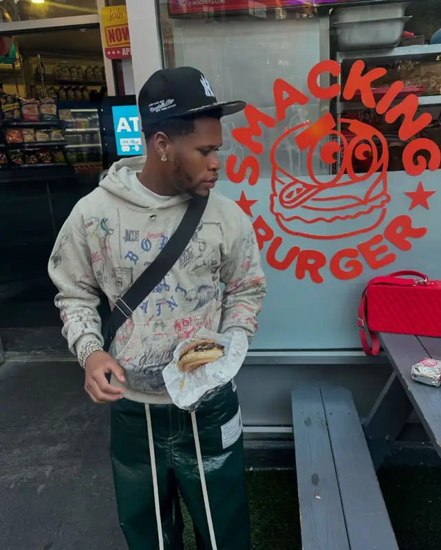 Devin Haney outfit in BornxRaised, Asics, and Saint Michael, 2024