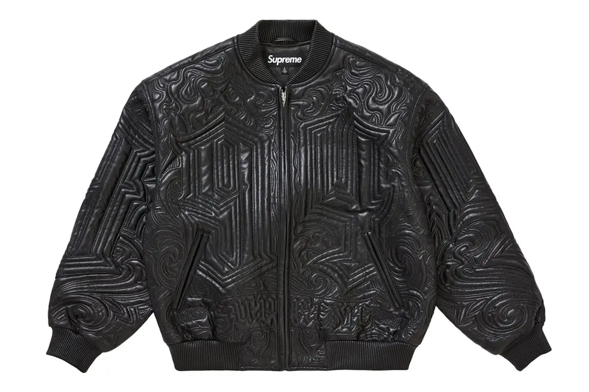 Supreme Mister Cartoon Embroidered Leather Jacket Black $1400