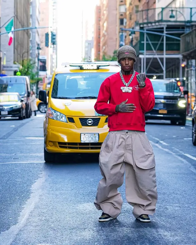 NLE Choppa outfit in JW Anderson, Nike, and Supreme, 2024
