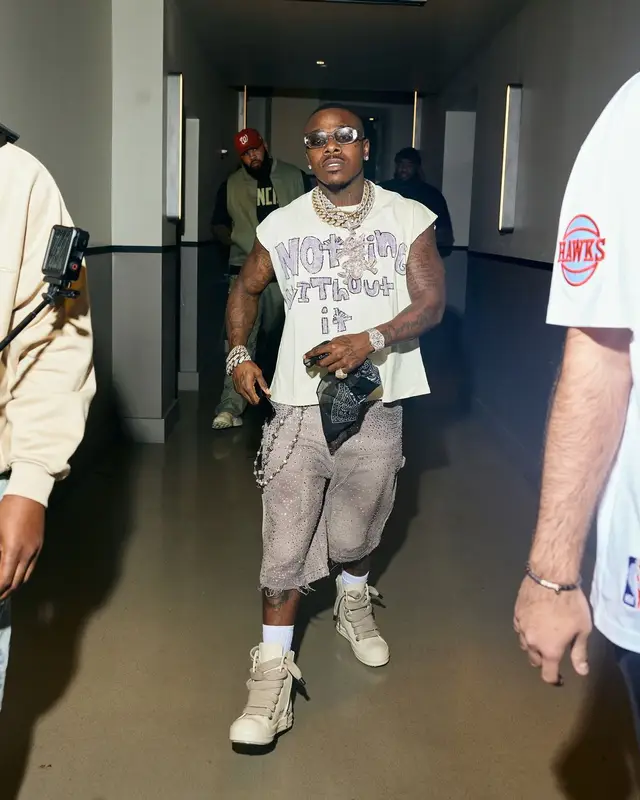 DaBaby outfit in Vertabrae, Rick Owens, and Prada, 2024
