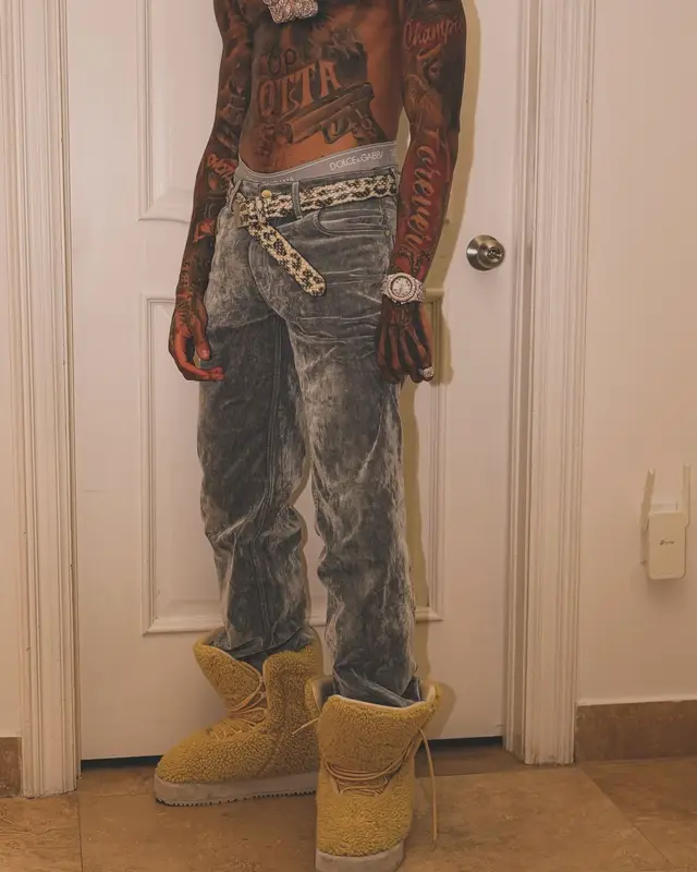 NLE Choppa outfit in Who Decides War, Casablanca, and Dolce & Gabbana, 2024